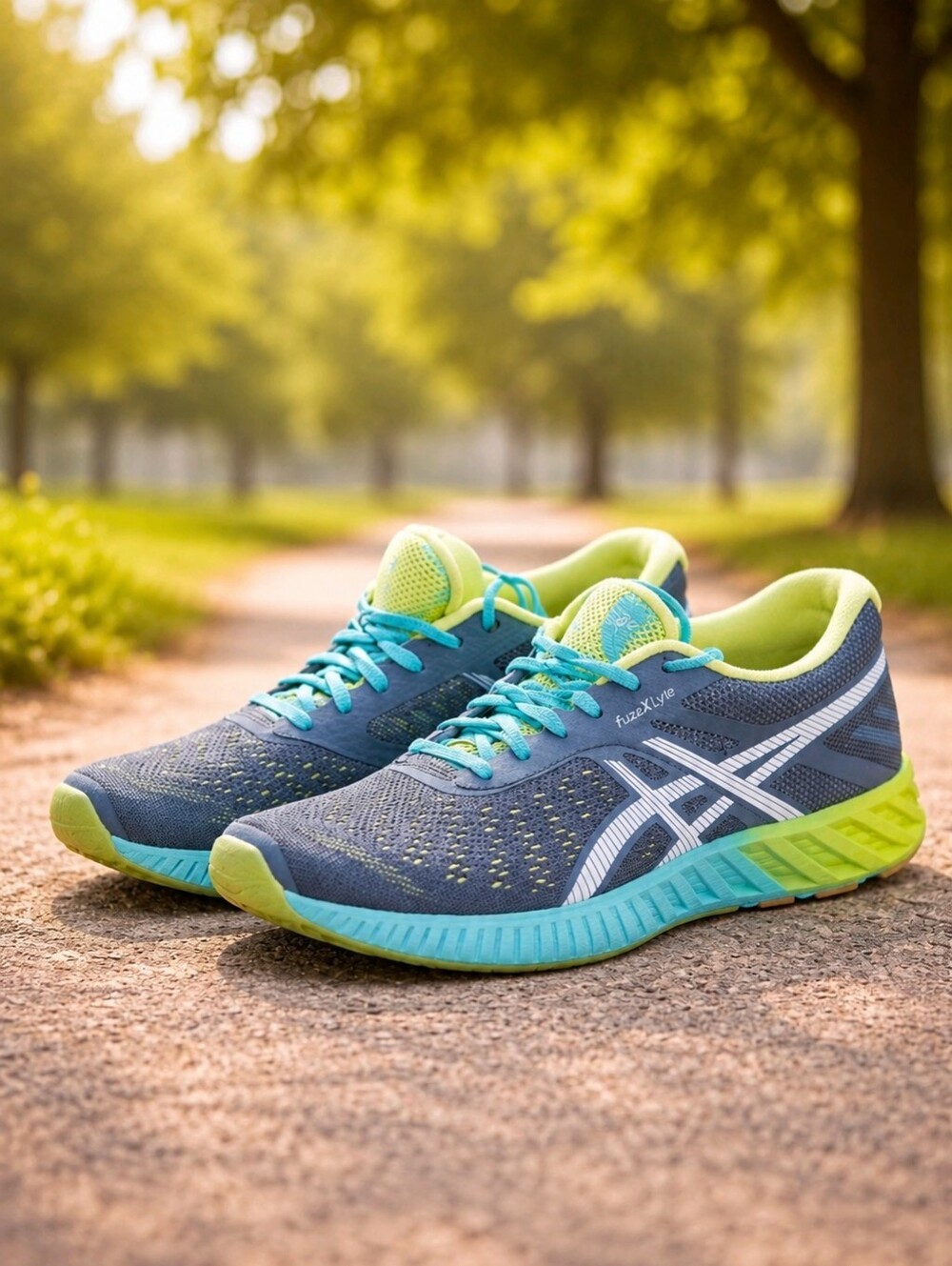 Asics FuzeX Lyte Blue Green Grey Running Athletic Shoes T670N Women's Size 8